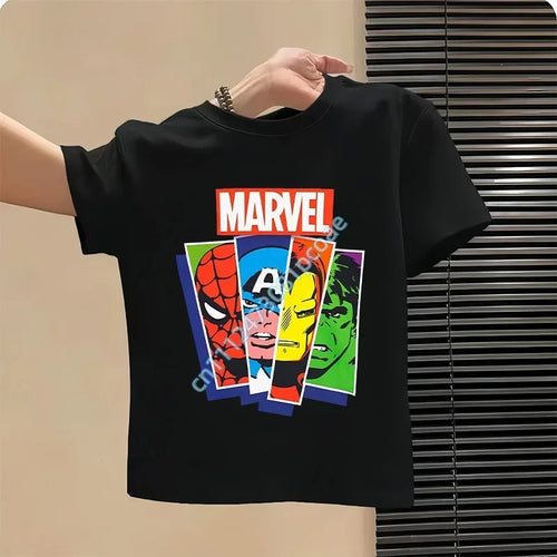Avengers Marvel T-shirt voor kinderen met portretstrepen - zwart