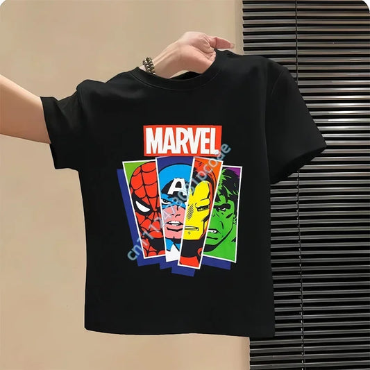 Avengers Marvel T-shirt voor kinderen met portretstrepen - zwart