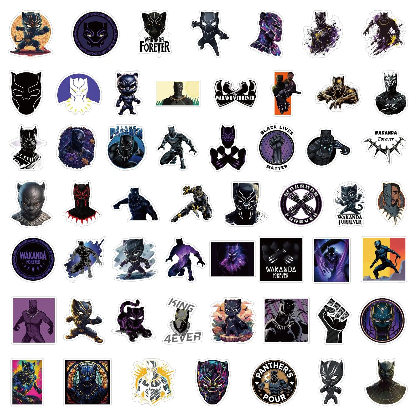 Autocollants Avengers Black Panther - Lot de 50 autocollants en PVC