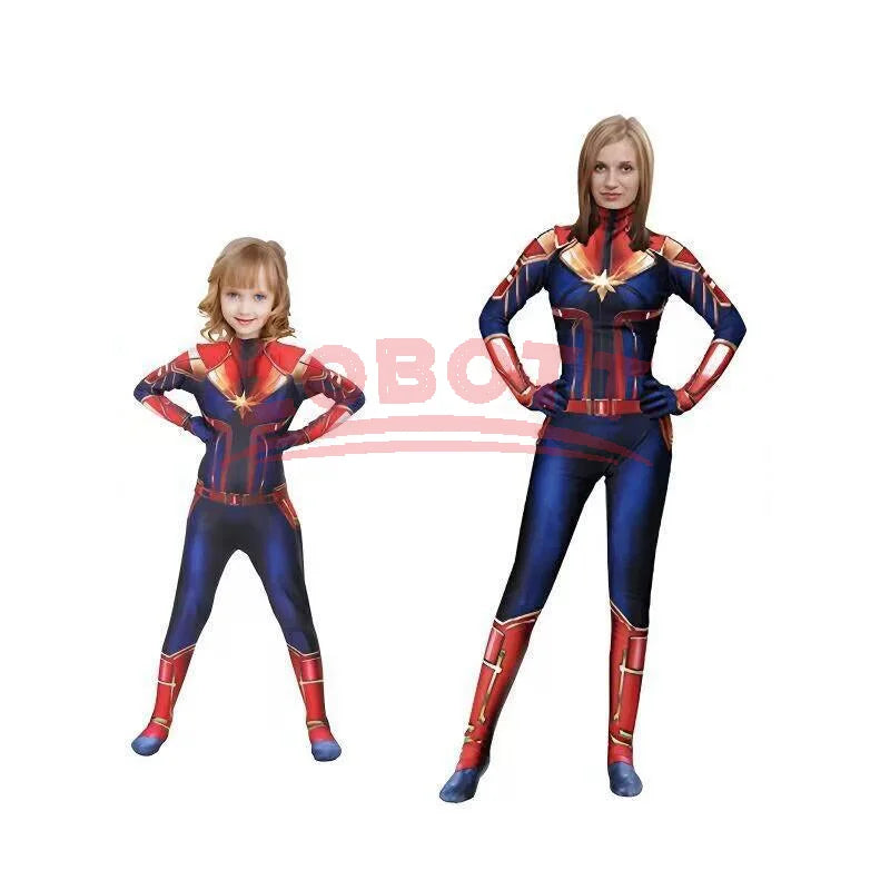 Captain Marvel-kostuum - Blauwe, rode en gouden jumpsuit