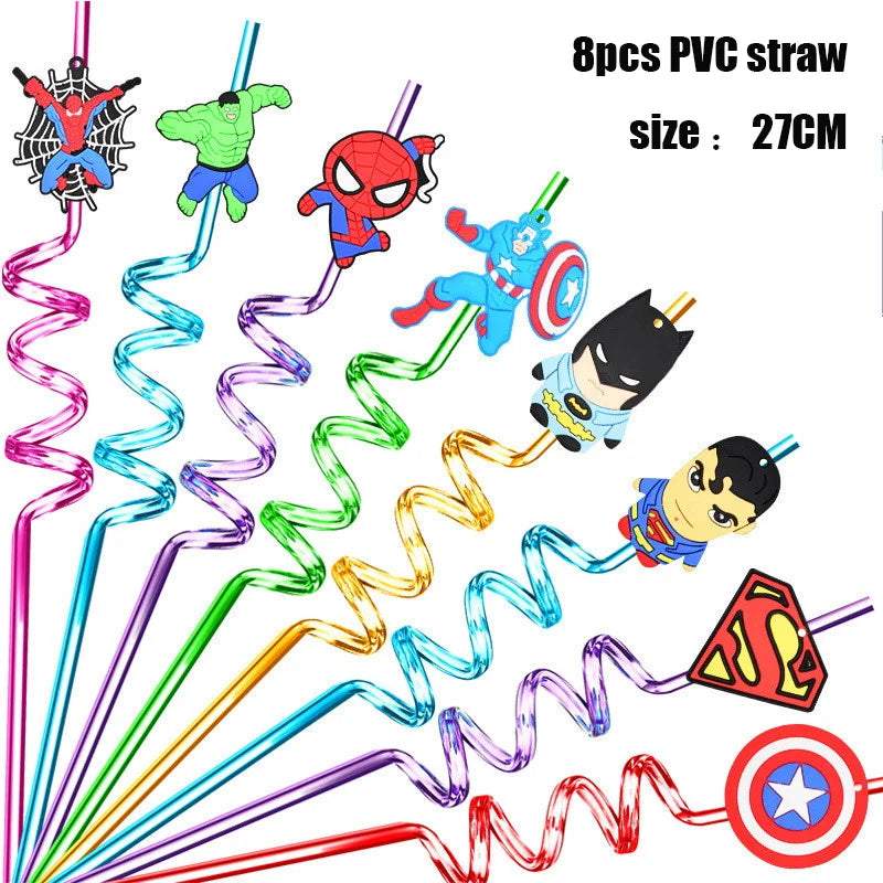 Avengers verjaardagsdecoratie - pvc-rietjes x8
