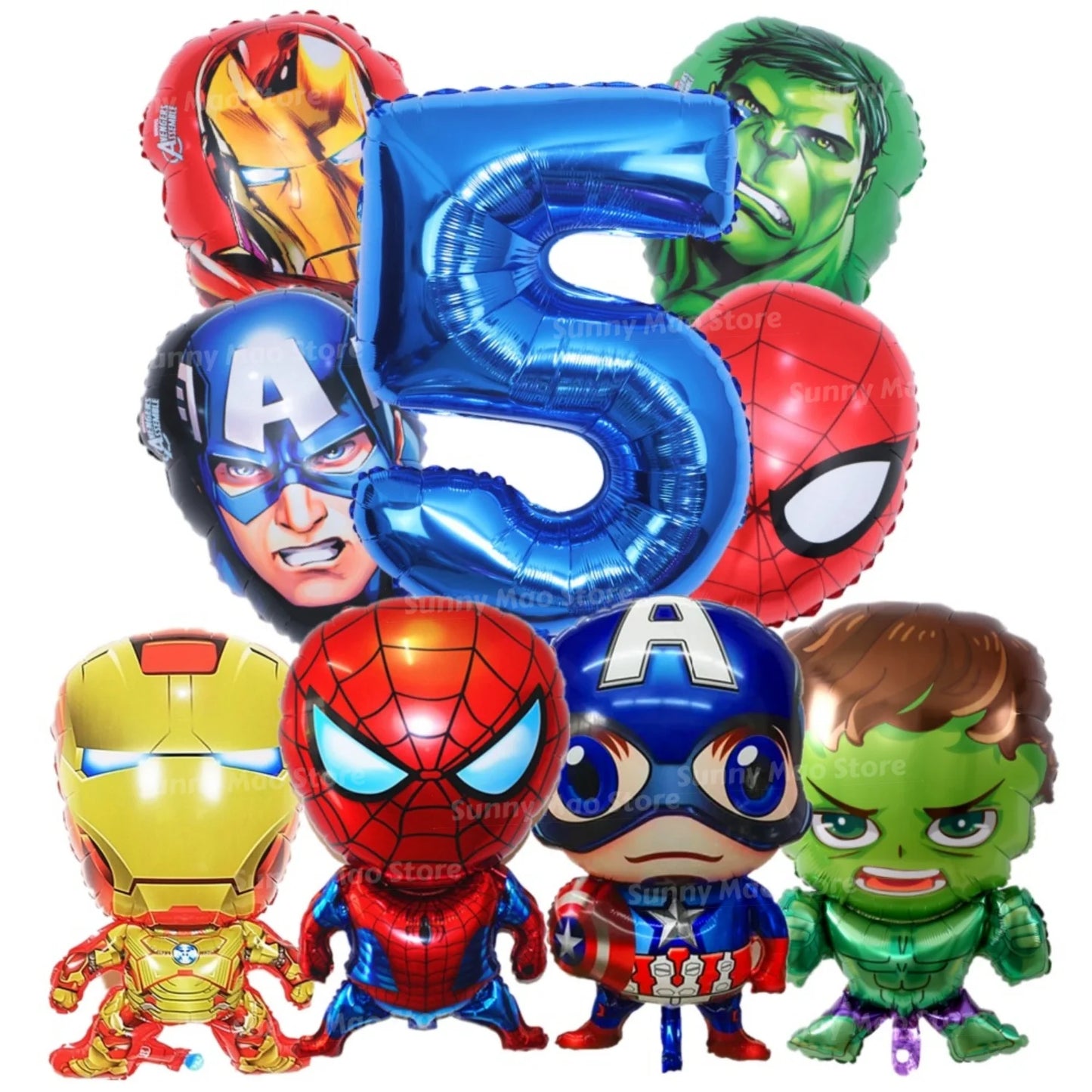Avengers-verjaardagsdecoratieset - Cijferballonnen Iron Man Spider-Man