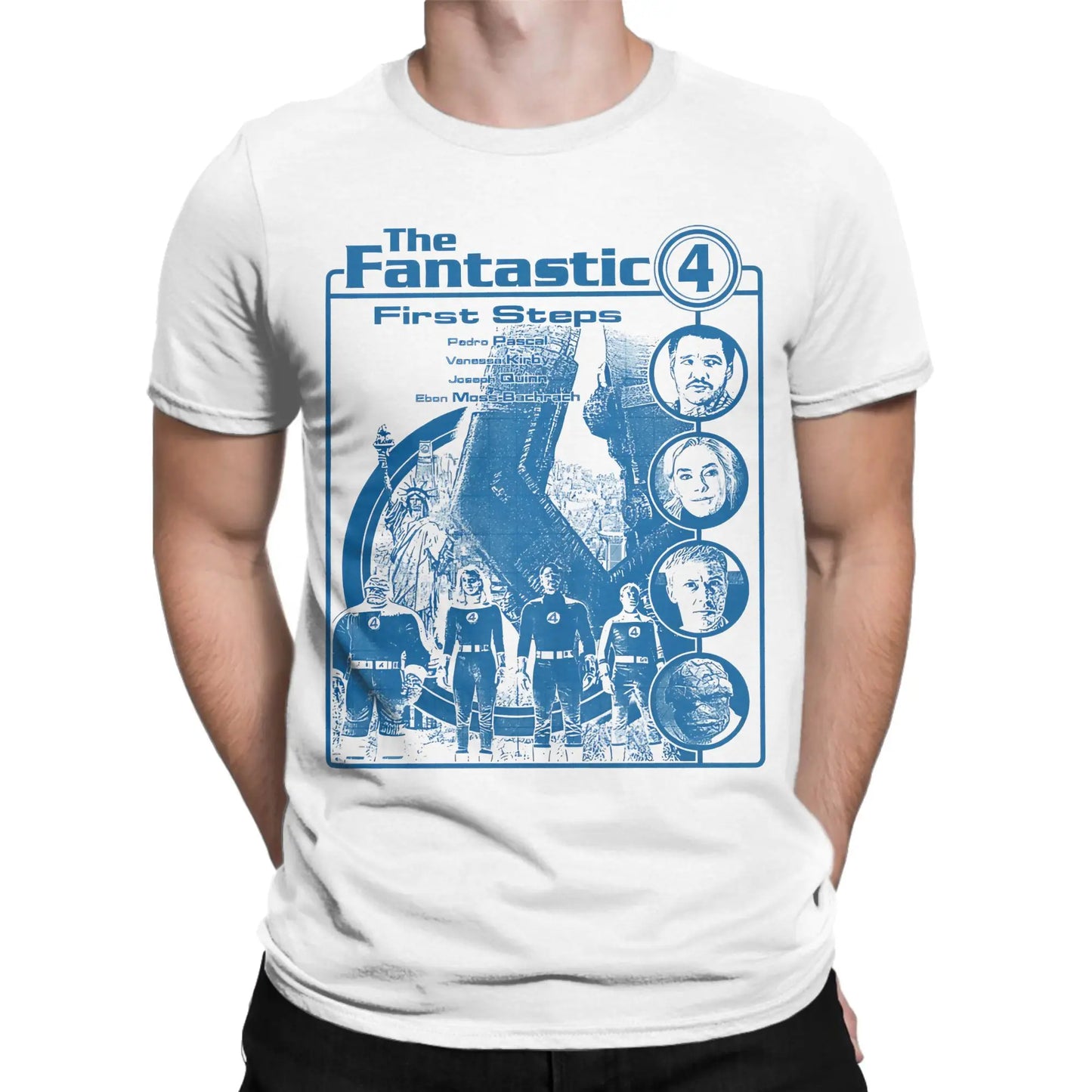 T-shirt The Fantastic 4 First Steps - Affiche rétro bleue, unisexe
