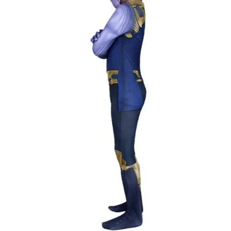 Thanos-kostuum – blauw-gouden pak met handschoen