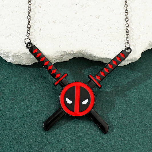 Deadpool-hangerketting - Gekruiste dubbele katana's, rood en zwart