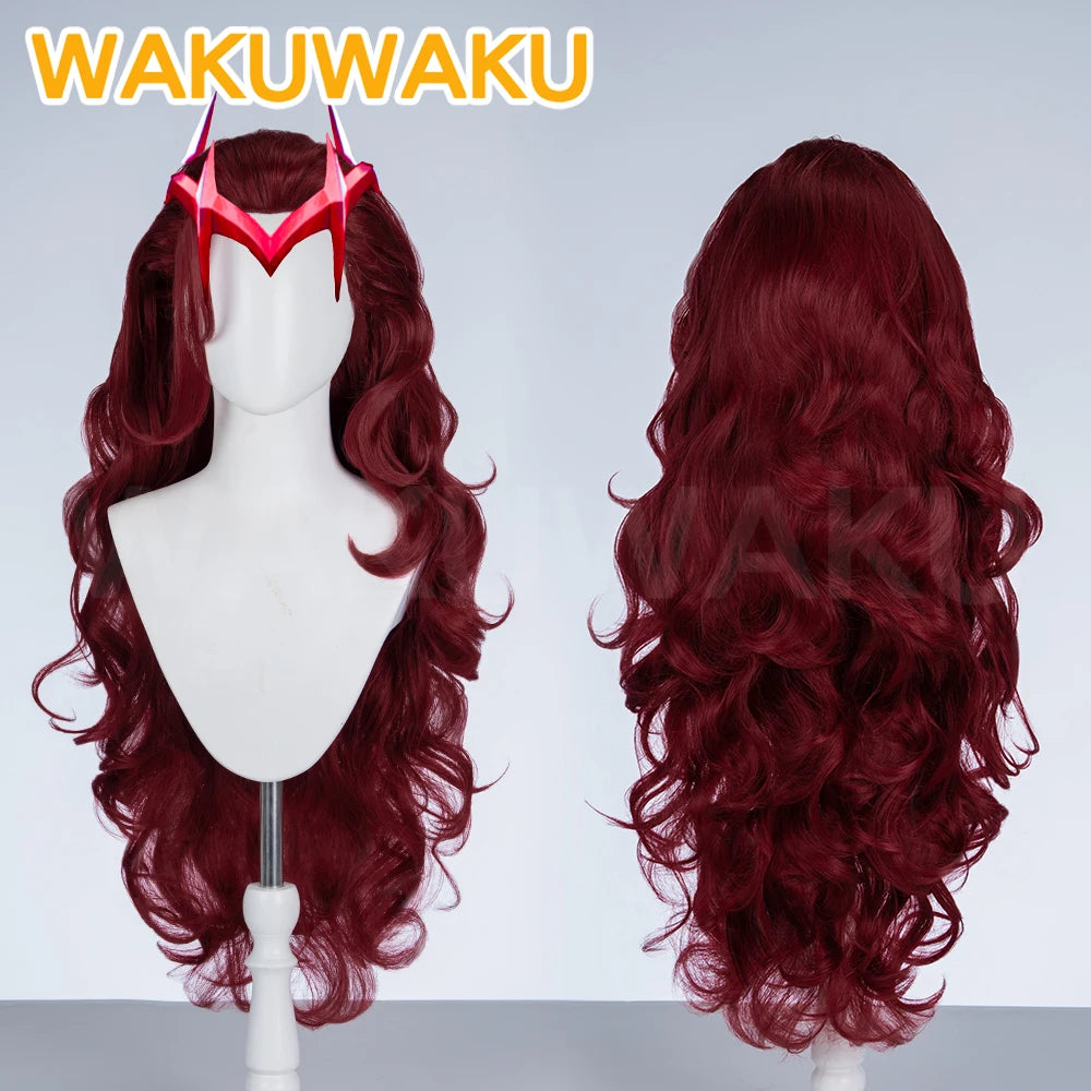Scarlet Witch-pruik – bordeauxrode krullen met diadeem