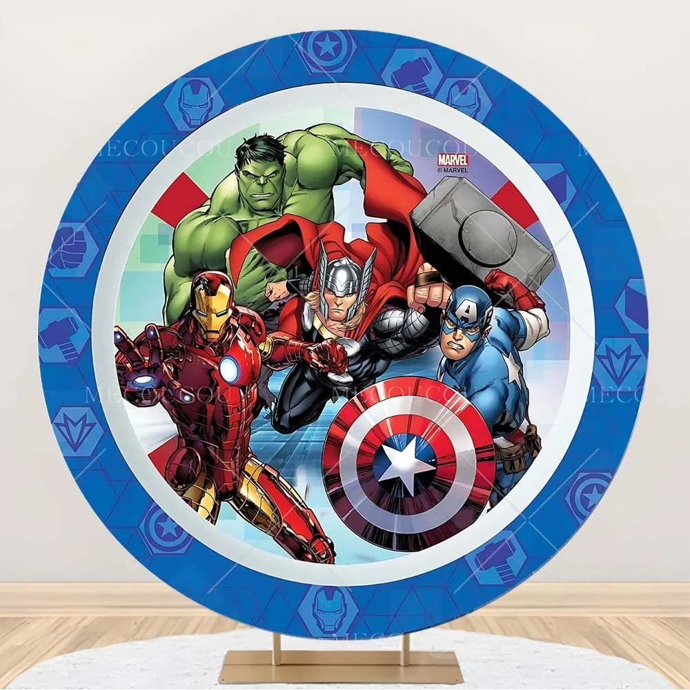 Ronde Avengers-achtergrond - Verjaardagsdecoratie met een groep helden
