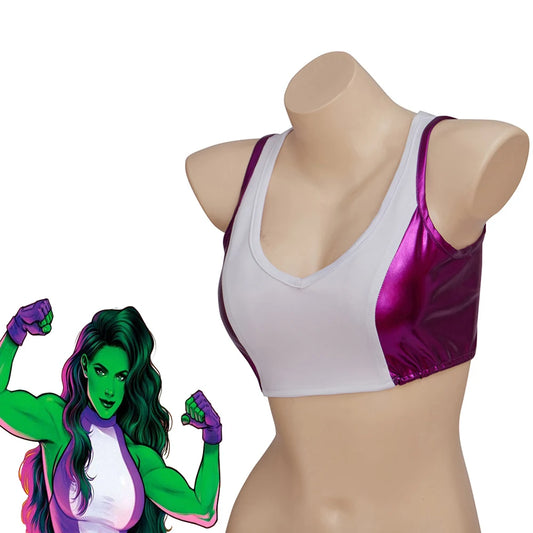 She-Hulk-sportbeha – witte en paarse crop top