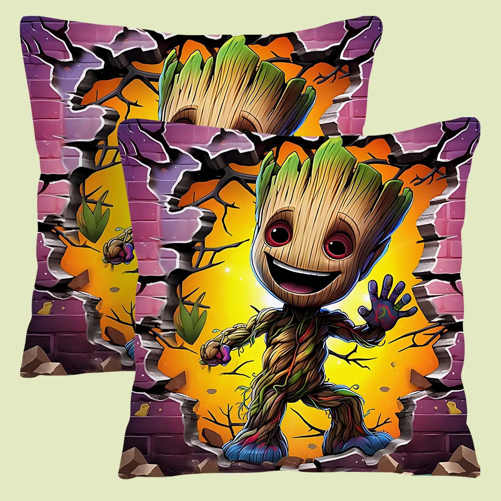 Baby Groot-kussenhoes - gekruiste armen en lichtgevende bladeren