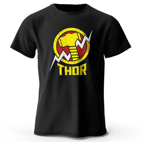Thor-T-shirt – vintage bliksemschicht-hamerlogo, zwart