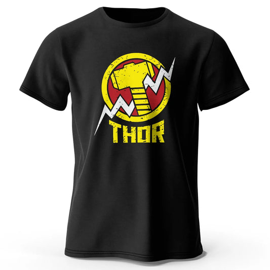 Thor-T-shirt – vintage bliksemschicht-hamerlogo, zwart