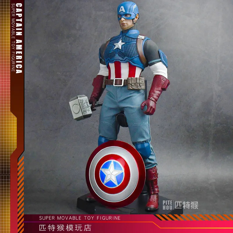Avengers Captain America-figuur - Beweegbaar, stoffen outfit en hamer