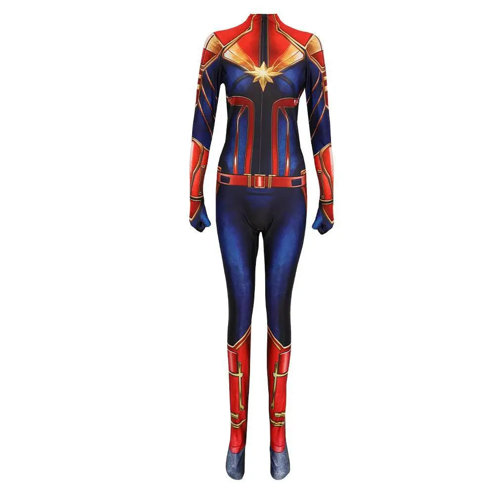 Captain Marvel-kostuum – blauw-rood-gouden pak