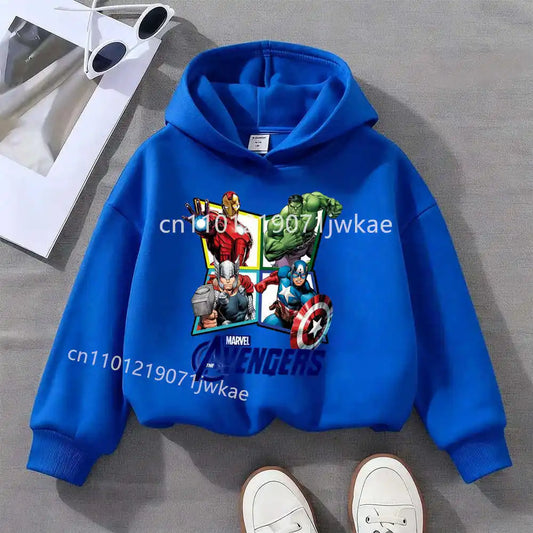 Avengers kinderhoodie met ruit en 4 helden - blauw
