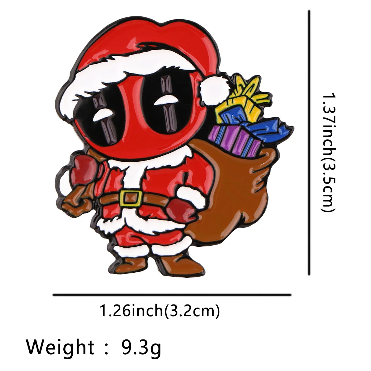 Deadpool-kerstmanmetalen badge - broche met cadeaus en rood kostuum