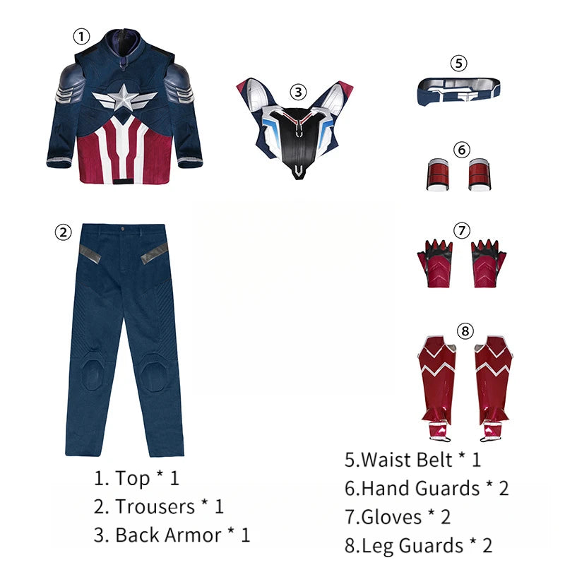 Captain America-kostuum (Falcon) - Blauw-wit-rood kostuum met pantser en schild