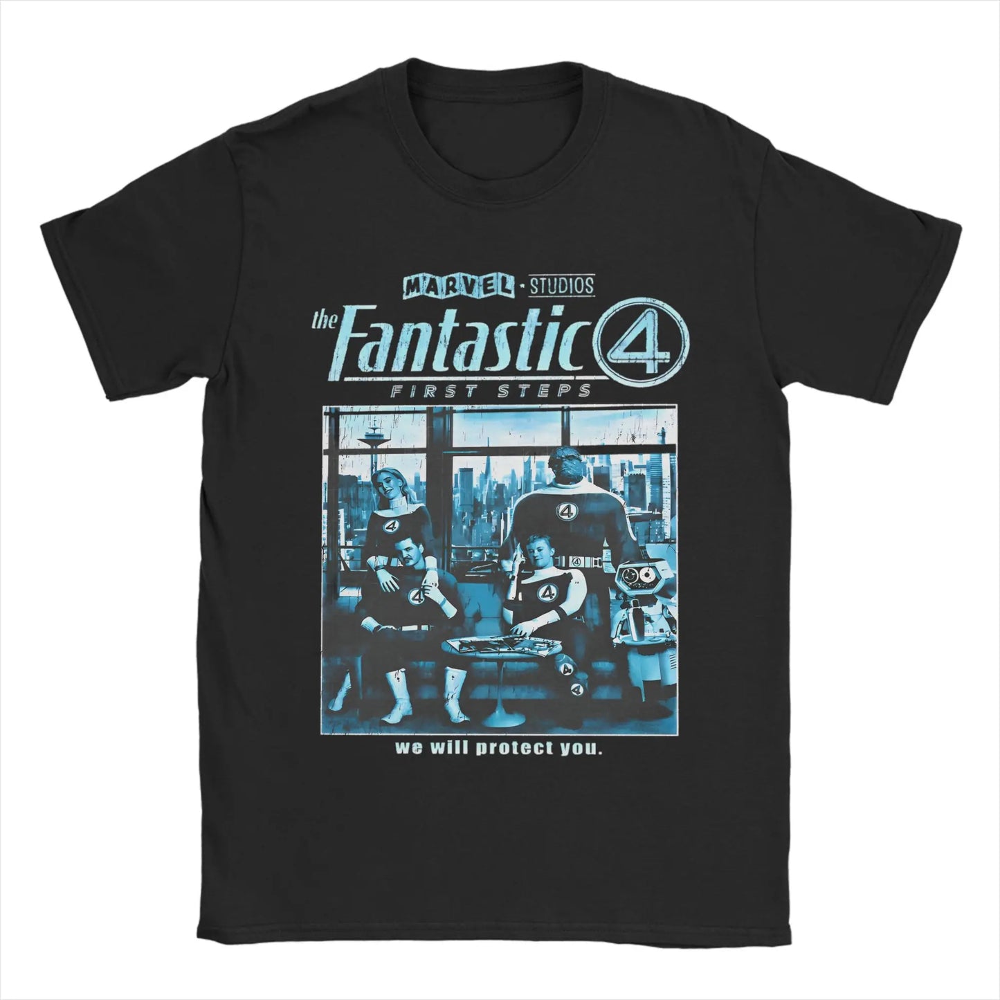 T-shirt The Fantastic 4 First Steps - Affiche rétro bleue, unisexe