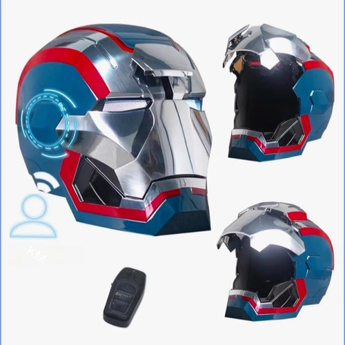 War Machine-helm - Verchroomd zilver, blauw en rood