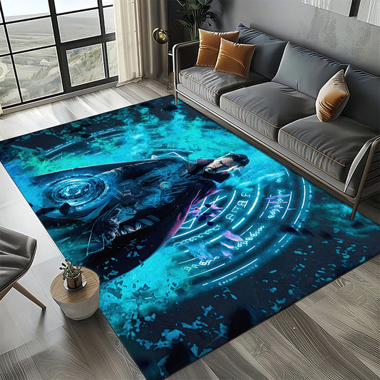 Avengers 3D-tapijt – ontwerp met cyaanblauw silhouet