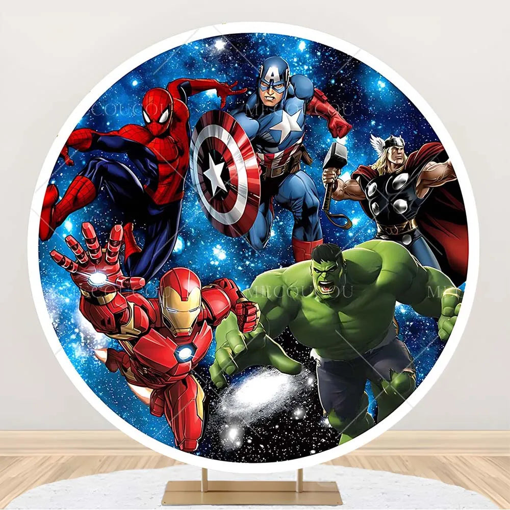 Ronde Avengers-achtergrond - Verjaardagsdecoratie met een groep helden