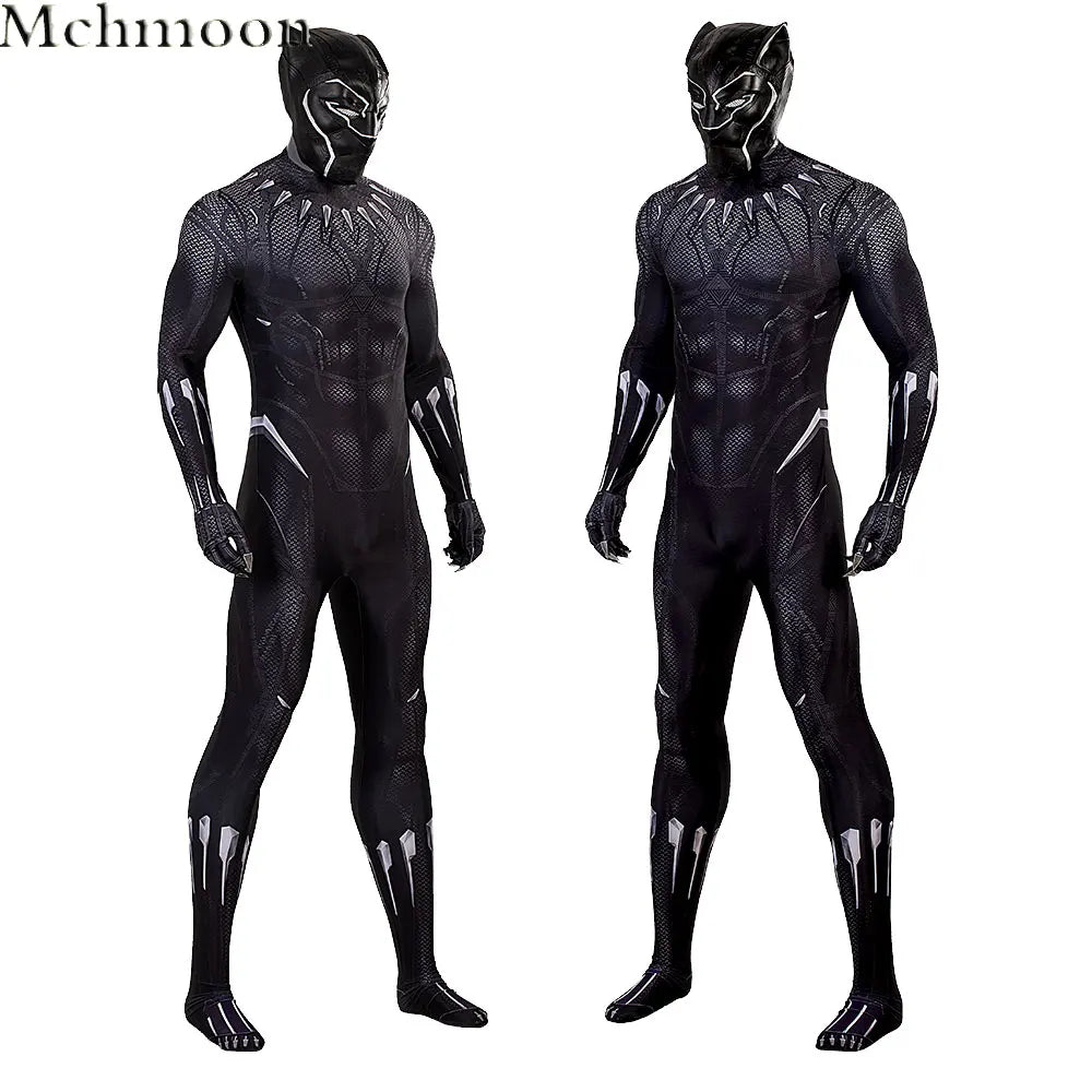 Black Panther T'Challa-kostuum - Zwarte jumpsuit met mesh en masker met zilveren klauwen