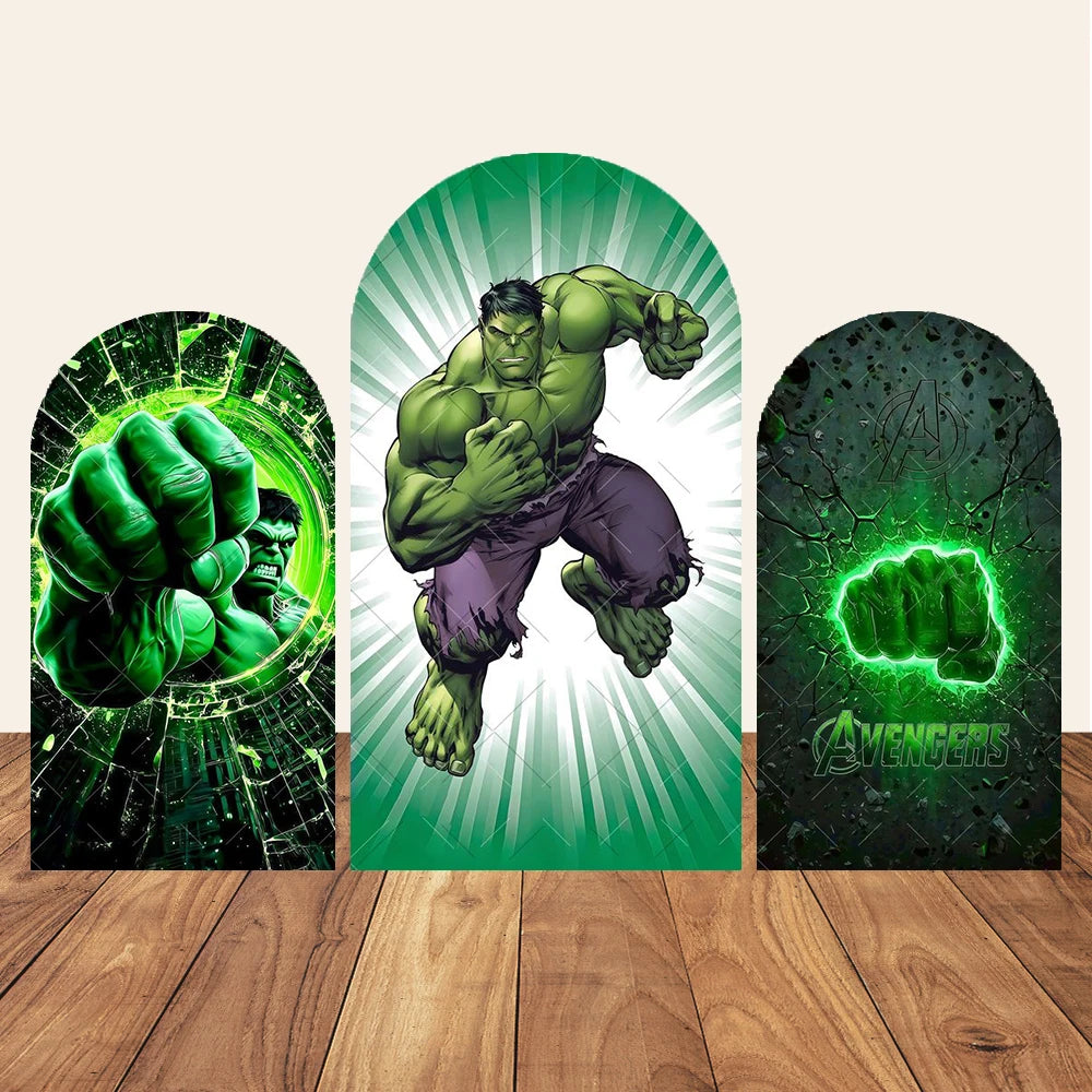 Avengers Hulk-feestachtergrond met boog - Groene neonvuist