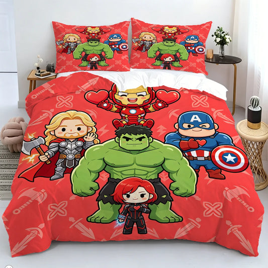 Chibi Avengers Dekbedovertrek - Rode Achtergrond