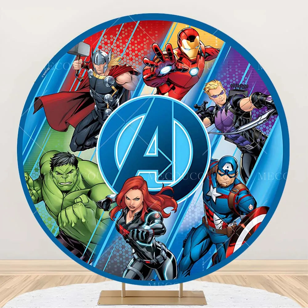 Ronde Avengers-achtergrond - Verjaardagsdecoratie met een groep helden