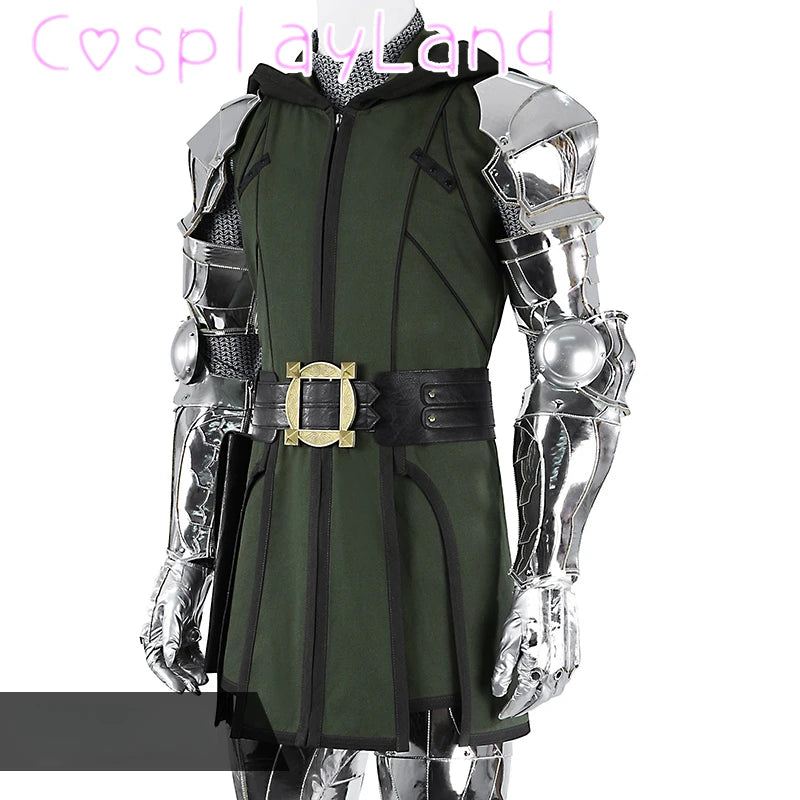 Doctor Doom-kostuum – zilverkleurig pantserpak met zwarte cape