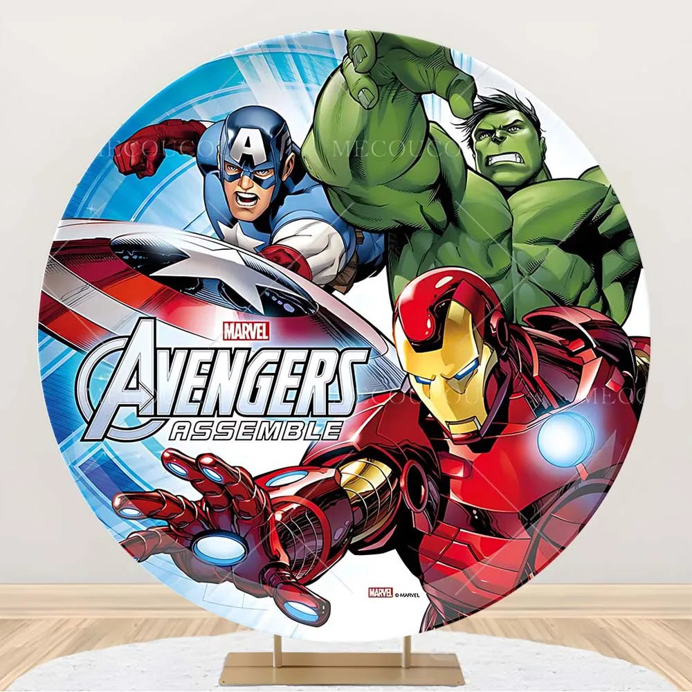 Ronde Avengers-achtergrond - Verjaardagsdecoratie met een groep helden