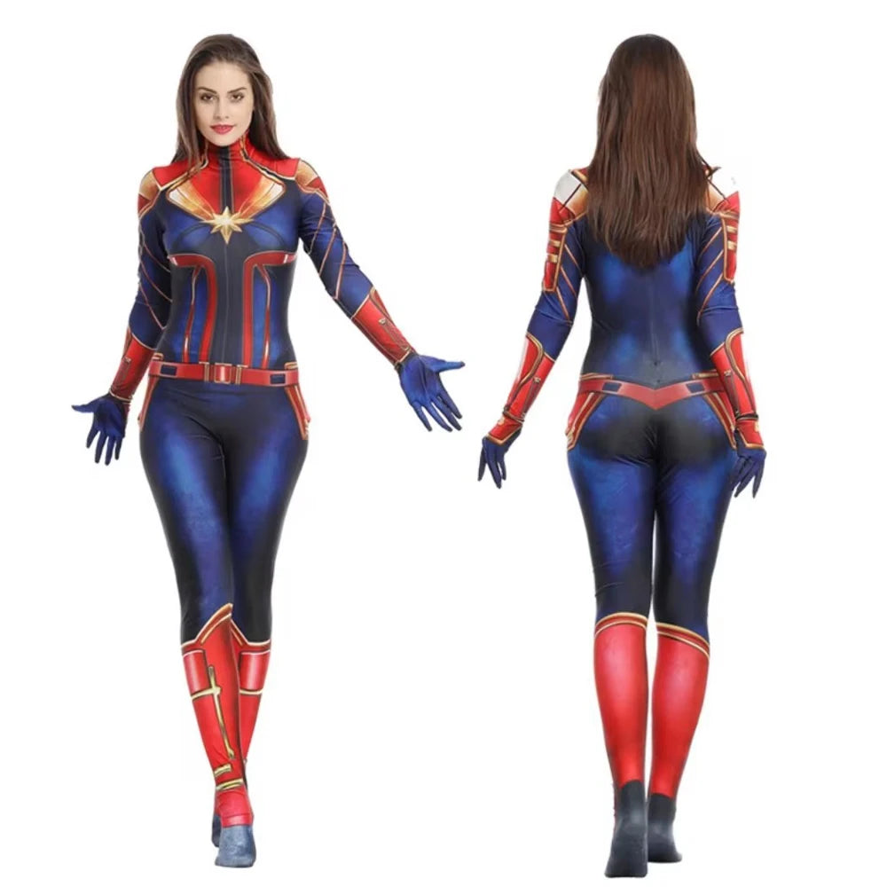 Captain Marvel-kostuum – blauw-rood-gouden pak