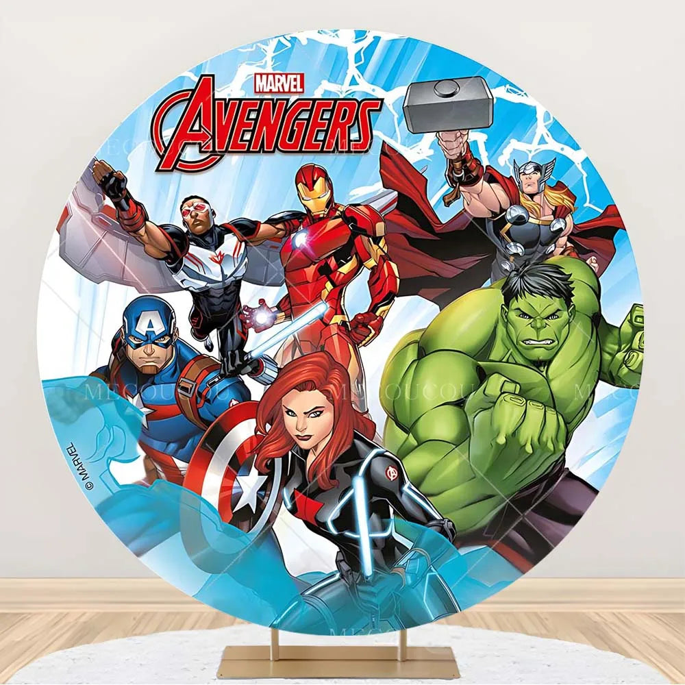 Ronde Avengers-achtergrond - Verjaardagsdecoratie met een groep helden