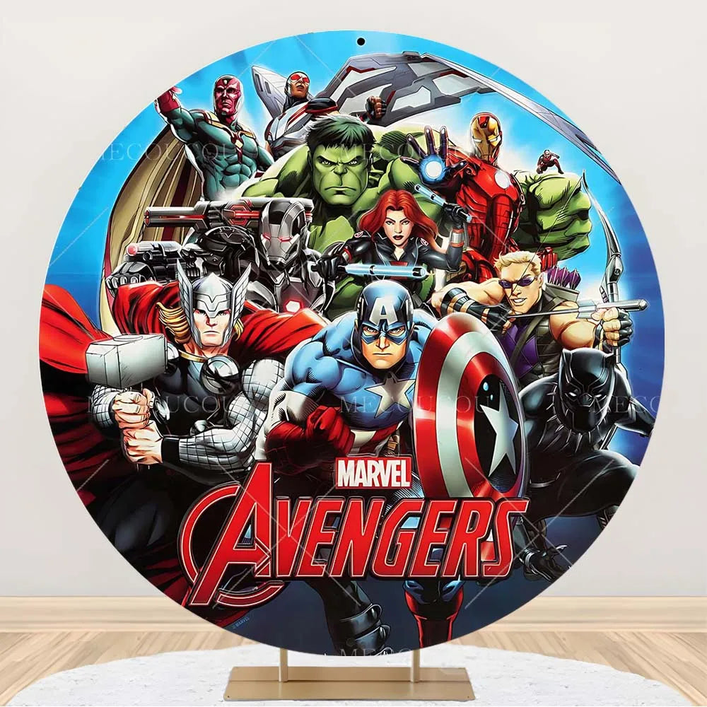 Ronde Avengers-achtergrond - Verjaardagsdecoratie met een groep helden