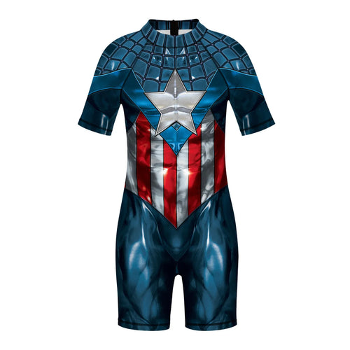 Captain America-badpak voor kinderen - 3D-zwempak met ster en korte mouwen
