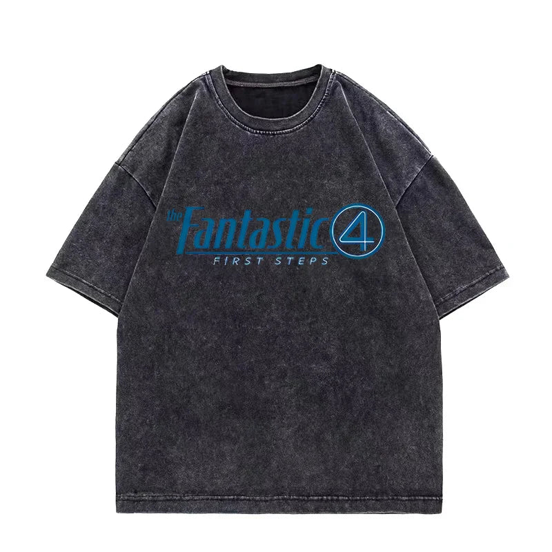 T-shirt The Fantastic 4 - Noir délavé avec équipe, coupe oversize