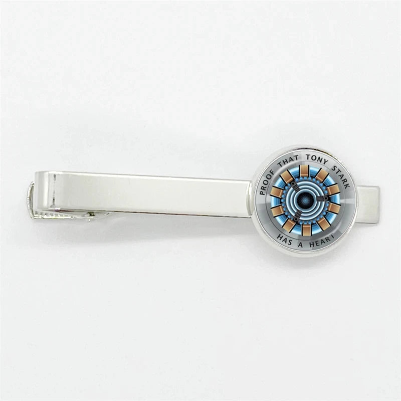 Stropdasclip Tony Stark – lichtblauwe en bronzen ARC-reactor