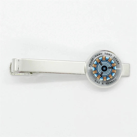 Stropdasclip Tony Stark – lichtblauwe en bronzen ARC-reactor
