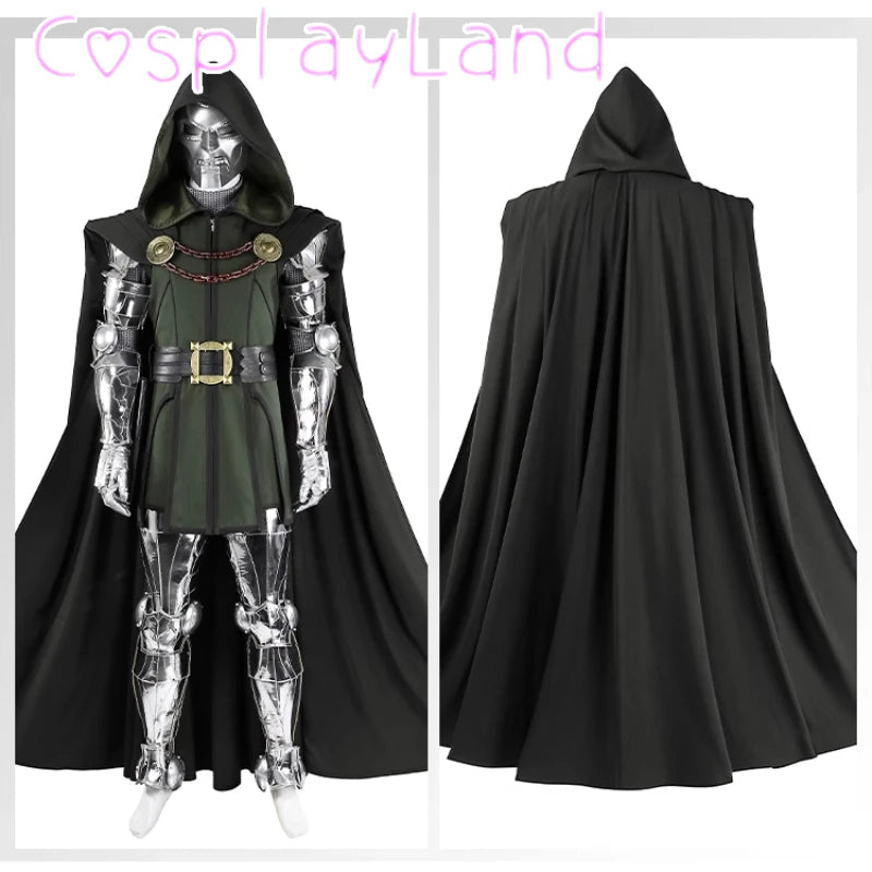 Doctor Doom-kostuum – zilverkleurig pantserpak met zwarte cape