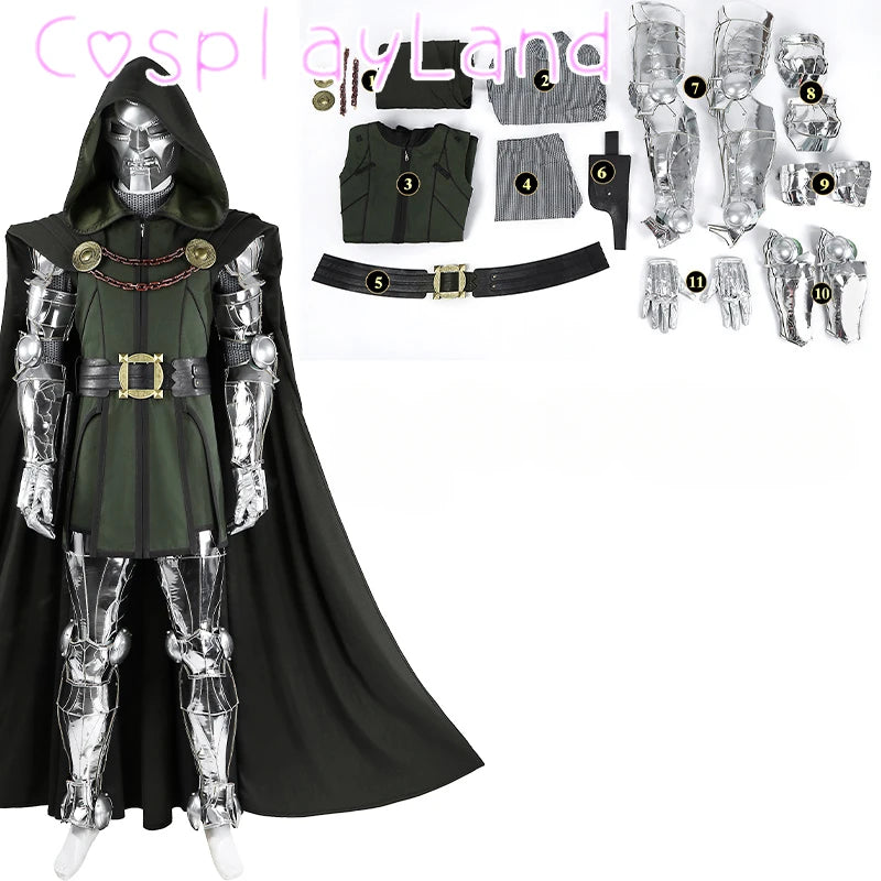 Doctor Doom-kostuum – zilverkleurig pantserpak met zwarte cape