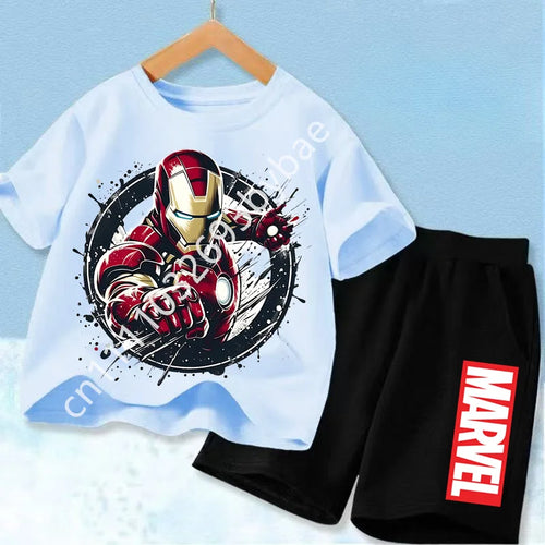 Avengers Iron Man T-shirt voor kinderen - ijsblauwe set met zwarte short