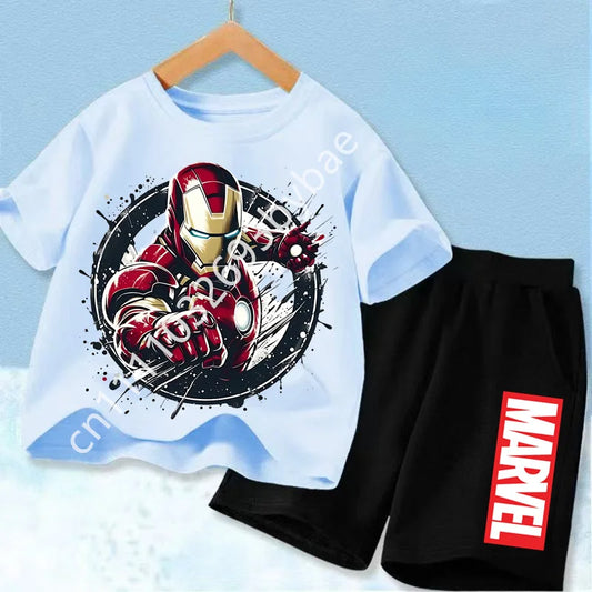 Avengers Iron Man T-shirt voor kinderen - ijsblauwe set met zwarte short