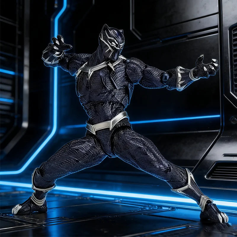 Articulated Black Panther 3.0-figuurtje - textuur met gouden schubben, decoratieve speer