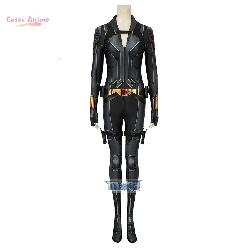 Costume cosplay Black Widow, film - Combinaison noire, ceinture dorée, adulte