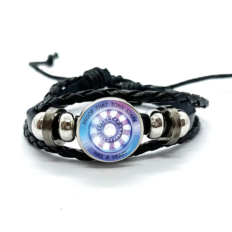 Leren armband Tony Stark Arc Reactor - Zwart met paars-blauw kleurverloop