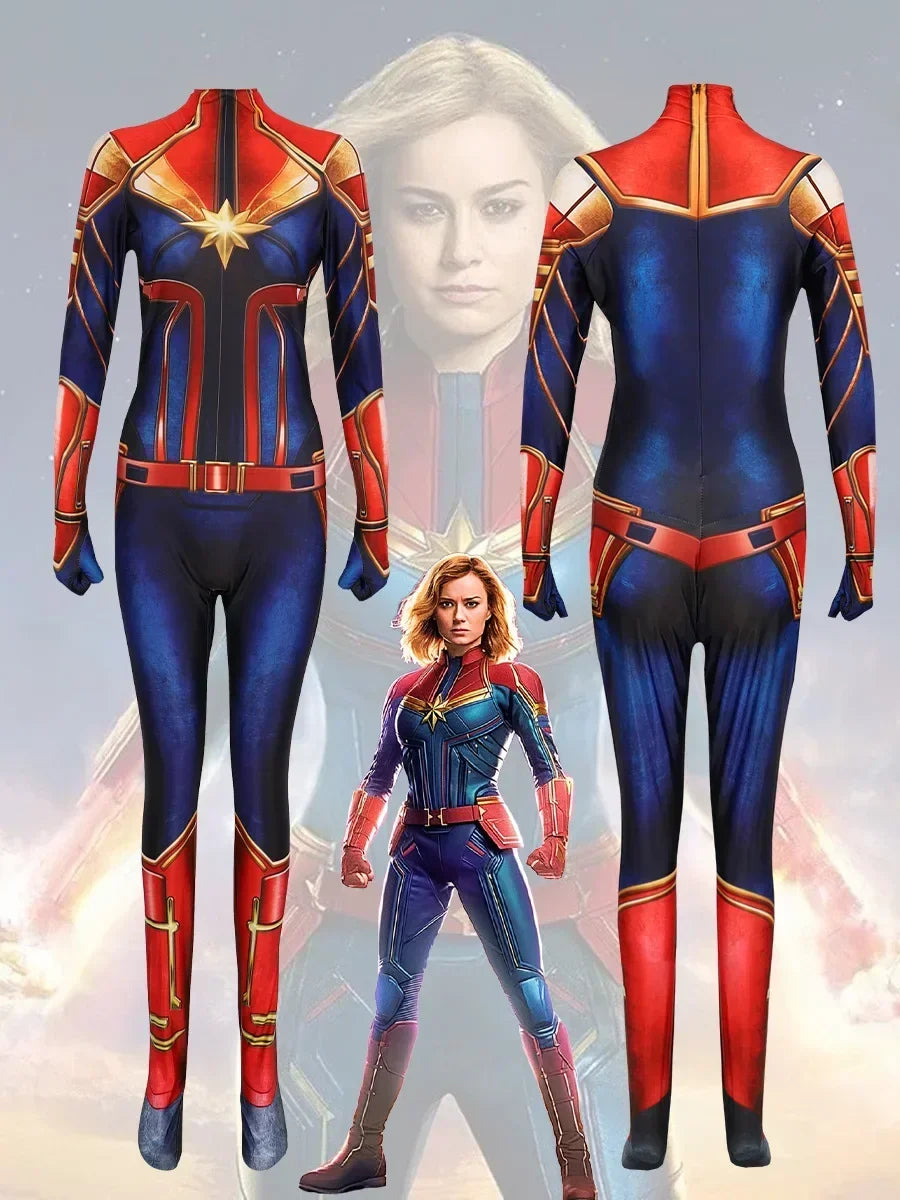 Captain Marvel-kostuum - Blauwe, rode en gouden jumpsuit