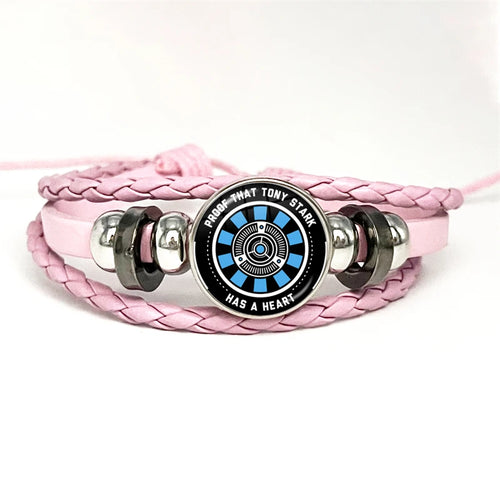 Leren armband Tony Stark Arc Reactor - Roze met zwarte en blauwe strepen