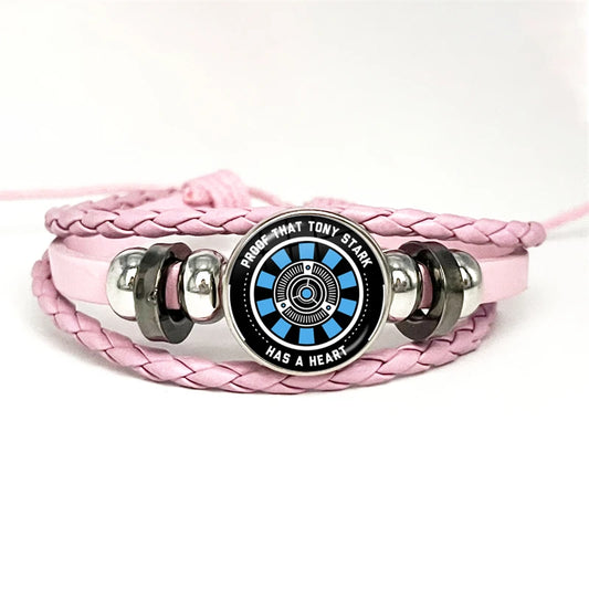 Leren armband Tony Stark Arc Reactor - Roze met zwarte en blauwe strepen