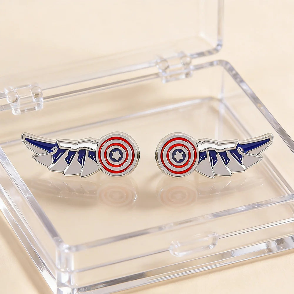 Captain America-oorbellen - Vleugels en geëmailleerd schild
