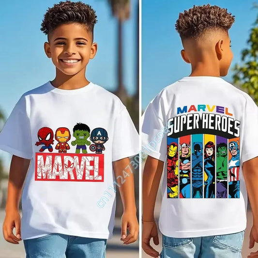 Marvel Super Heroes T-shirt voor kinderen - gekleurde strepen met personages op de achterkant