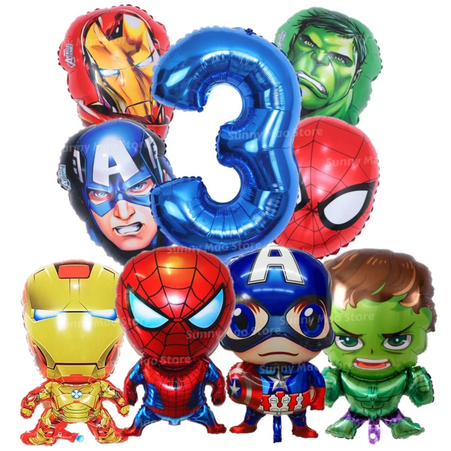 Avengers-verjaardagsdecoratieset - Cijferballonnen Iron Man Spider-Man